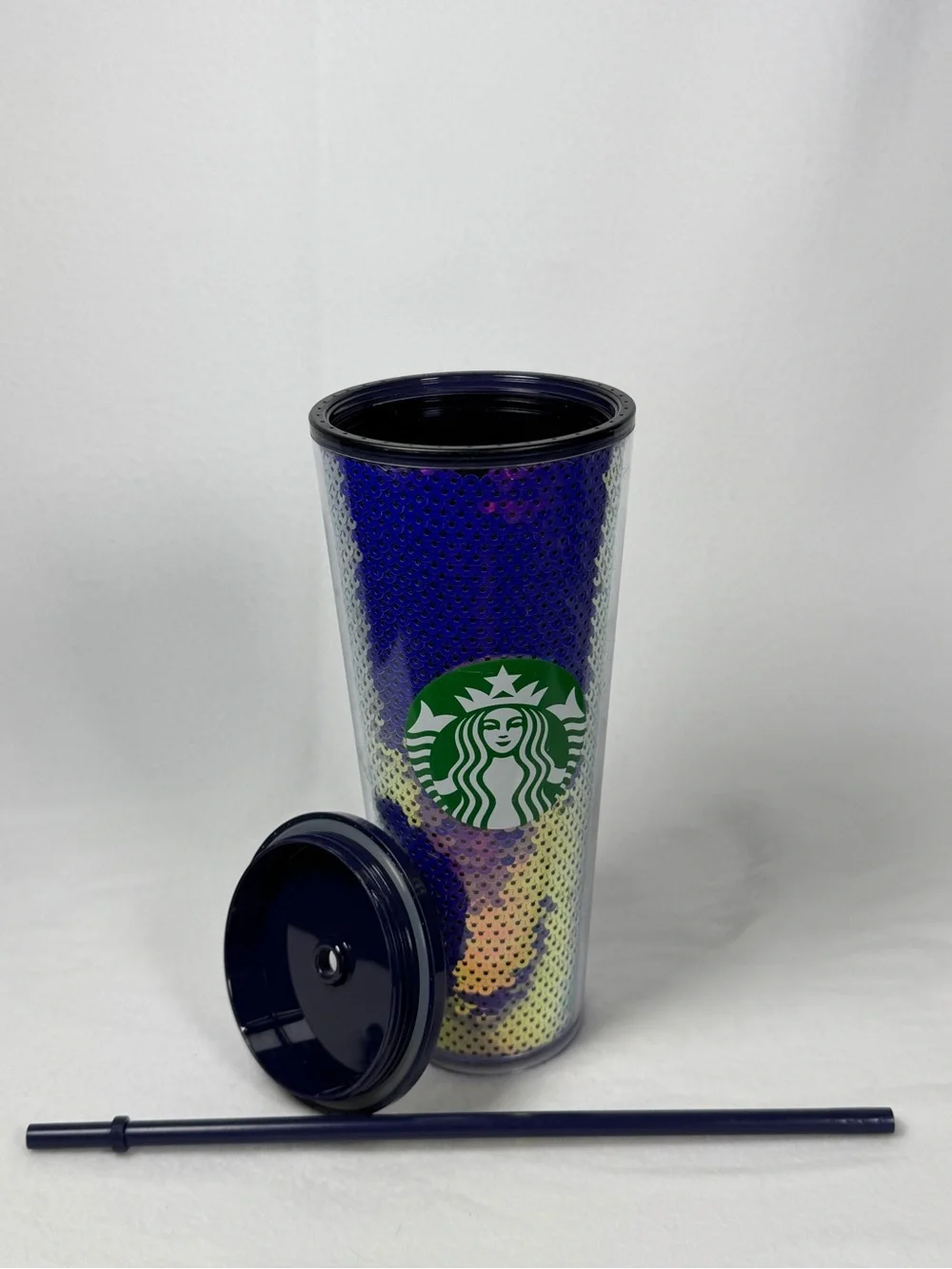 Starbucks 24 oz Tumbler Iridescent Blue Sequins Cold Cup